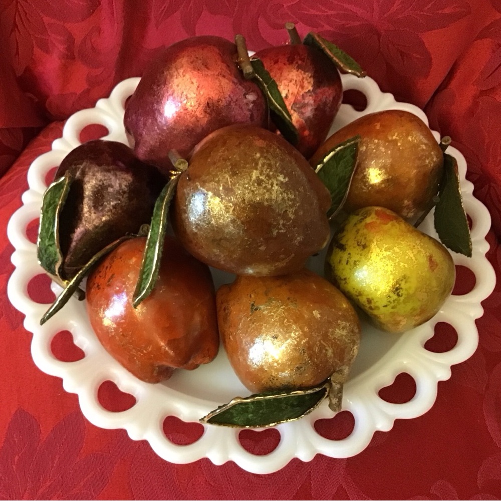 Vintage Set of 10 Metallic Foil Faux Mercury Glass Fruit